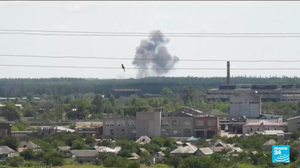 An explosion is seen in northeastern Ukraine, where the town of Kupyansk is facing frequent Russian shelling.