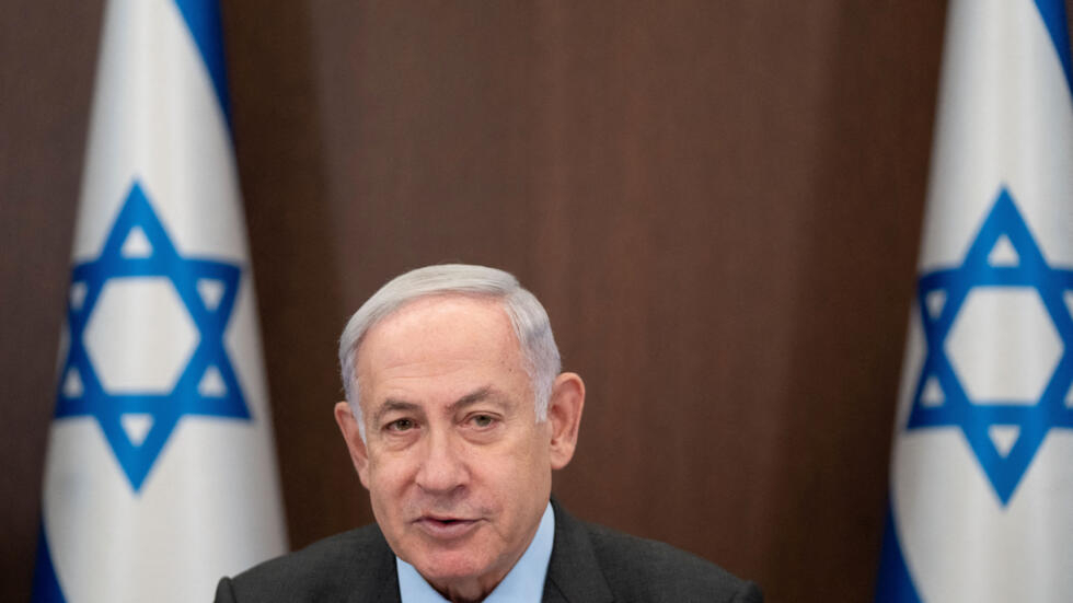 Israeli Prime Minister Benjamin Netanyahu chairs a cabinet meeting at the prime minister's office in Jerusalem on Monday, July 17, 2023.